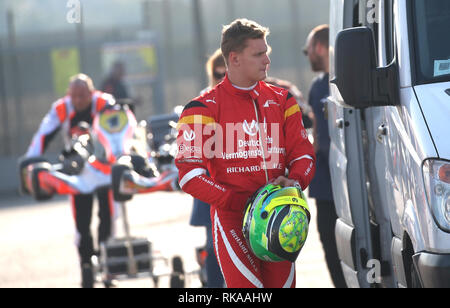 Mick Schumacher (figlio Michael Schumacher) al South Garda Karting durante la pratica di kart, Lonato8 febbraio 2019. Ph Fotolive Filippo Venezia (Filippo Venezia, Lonato - 2019-02-08) p.s. la foto e' utilizzabile nel rispetto del contesto in cui e' stata scattata, e senza intento diffamatorio del decoro delle persone rappresentate Foto Stock