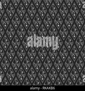 Abstract seamless pattern con triangoli separati con linee e cerchi. Set di isolato di elementi geometrici. Il design della linea. Abstract geometria sacra. Illustrazione Vettoriale