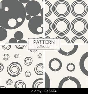 Set di quattro modelli senza giunture. Geometrico astratto vettore alla moda sfondi. Moderno ed elegante texture di cerchi ripetitori, punti, bolle, circolare. Illustrazione Vettoriale