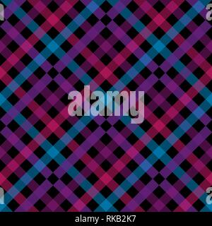 Seamless plaid tartan pattern. Tessuto a scacchi texture stampa in sfumature di rosso, luminoso fucsia, luce verde teal, ciano pallido e blu. Illustrazione Vettoriale