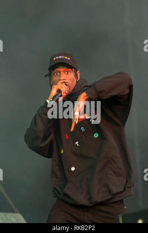 Travis Scott in esecuzione al festival di Leeds REGNO UNITO 25 Agosto 2018 Foto Stock