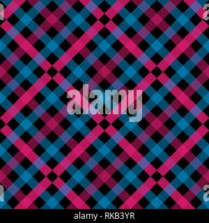 Seamless plaid tartan pattern. Tessuto a scacchi texture stampa in sfumature di rosso, luminoso fucsia, luce verde teal, ciano pallido e blu. Illustrazione Vettoriale