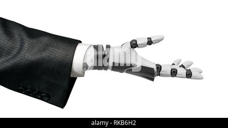 Mano robotica in business suit isolati su sfondo bianco Foto Stock