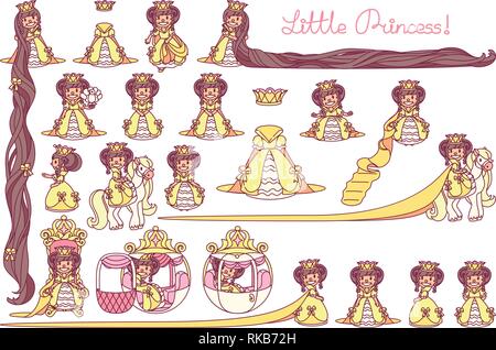 Vector piccola principessa set, carino collezione queen Illustrazione Vettoriale