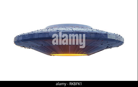UFO, astronave aliena con i visitatori extraterrestri, Flying Saucer (3d rendering spazio isolato su sfondo bianco) Foto Stock