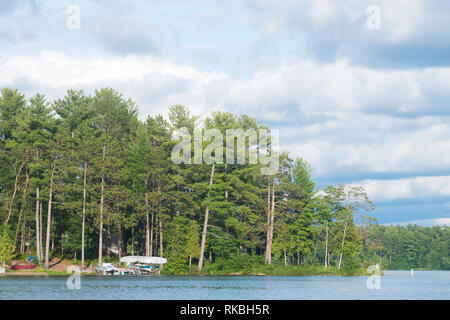 Vista del lago a ragno con numerosi alberi di Traverse City, Michigan, Stati Uniti. Foto Stock