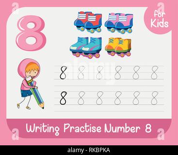 Numero otto fogli di lavoro di tastatura illustrazione Illustrazione Vettoriale