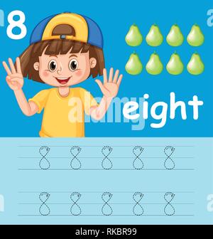 Numero otto fogli di lavoro di tastatura illustrazione Illustrazione Vettoriale