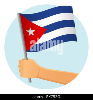 Bandiera di Cuba in mano. Sfondo patriottico. Bandiera nazionale di Cuba illustrazione Foto Stock