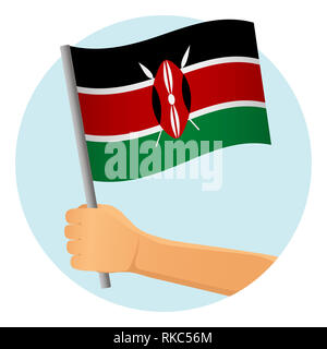 Kenya bandiera in mano. Sfondo patriottico. Bandiera nazionale del Kenya illustrazione Foto Stock