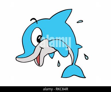 Cartoon dolphin saltare sopra l'acqua illustrazione vettoriale Illustrazione Vettoriale