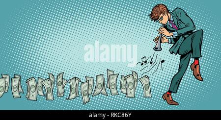 Il denaro va per imprenditore, Banca il concetto di business. Fumetto cartoon arte pop retrò illustrazione vettoriale disegno Illustrazione Vettoriale