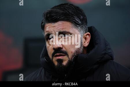 Milano, Italia. 10 feb 2019. Milano, Italia. 10 feb 2019.ESCLUSIVA Milano Foto Spada/LaPresse 10 febbraio 2019 Milano ( Italia ) sport calcio Milan vs Cagliari - Campionato di calcio di Serie A TIM 2018/2019 - Stadio San Siro nella foto: Gennaro Gattuso esclusivo a Milano Foto Spada/LaPresse , 10 febbraio 2019 Milano ( Italia ) sport soccer Milan vs Cagliari - Italian Football Championship League A TIM 2018/2019 - San Siro in pic: Gennaro Gattuso Credito: LaPresse/Alamy Live News Foto Stock