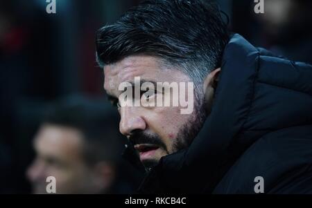 Milano, Italia. 10 feb 2019. Milano, Italia. 10 feb 2019.ESCLUSIVA Milano Foto Spada/LaPresse 10 febbraio 2019 Milano ( Italia ) sport calcio Milan vs Cagliari - Campionato di calcio di Serie A TIM 2018/2019 - Stadio San Siro nella foto: Gennaro Gattuso esclusivo a Milano Foto Spada/LaPresse , 10 febbraio 2019 Milano ( Italia ) sport soccer Milan vs Cagliari - Italian Football Championship League A TIM 2018/2019 - San Siro in pic: Gennaro Gattuso Credito: LaPresse/Alamy Live News Foto Stock