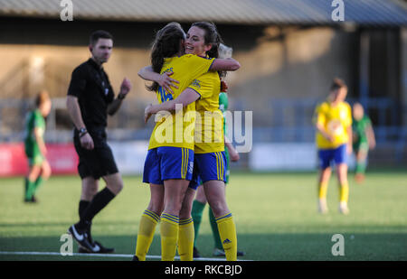 Dorchester Dorset, Regno Unito. 10 Febbraio 2019: Charlie Wellings di Birmingham Birmingham celebra il 3° obiettivo durante la SSE donna FA Cup quarto round match tra Yeovil onorevoli Birmingham City le donne al Clayson Stadium. © David Partridge / Alamy Live News Foto Stock