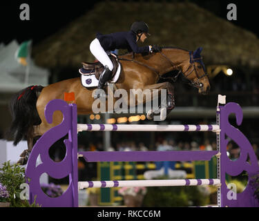 WELLINGTION, FL - 09 febbraio: sabato notte luci: Jessica Rae Springsteen (Bruce Springsteen figlia) partecipa nella classe 101 - FEI CSI5* $391,000 Fidelity Investments Grand Prix dove il vincitore è stato Martin Fuchs (Svizzera) il secondo posto è stato Kent Farrington (USA) e il terzo è stato Conor Swail (IRE). Il Winter Festival equestre (WEF) è il più grande e il più lungo in esecuzione hunter/ponticello evento equestre del mondo tenutosi presso il Palm Beach International centro equestre a febbraio 09, 2019 a Wellington, Florida. Persone: Jessica Rae Springsteen Credito: hoo-me.com/MediaPunch   ***Nessuna NY DAILIES* Foto Stock