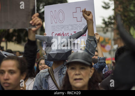 Febbraio 10, 2019 - Persone in attesa di poster alludendo contro la corrida stagione Credito: Daniel Garzon Herazo/ZUMA filo/Alamy Live News Foto Stock