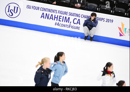Anaheim, Stati Uniti d'America. 10 Febbraio, 2019. Shoma Onu (JPN), 10 Febbraio 2019 - Pattinaggio di Figura : ISU quattro continenti figura Skating Championships 2019, pratica per esposizione a Honda Center di Anaheim, Stati Uniti d'America. Credito: da Itaru Chiba/AFLO/Alamy Live News Foto Stock