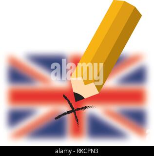 Regno Unito (UK) elezione. Matita con britannica Union Jack flag. Regno Unito votazione. Isolato su sfondo bianco Illustrazione Vettoriale