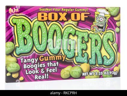 Winneconne, WI - 8 Febbraio 2019: un pacchetto di Flix box di Boogers caramella gommosa isolato su un background Foto Stock