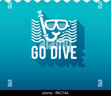 Immersioni subacquee Branding Corporate Identity vector logo design template isolata su uno sfondo blu Illustrazione Vettoriale