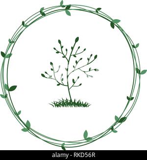 Albero in una ghirlanda di verde. Simbolo ecologico di conservazione della natura. Vettore. Eps 10 Illustrazione Vettoriale