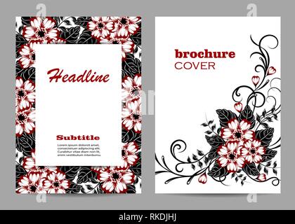 Brochure floreali cover design. Bellissimo motivo floreale su sfondo bianco. Illustrazione Vettoriale