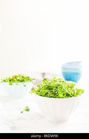 Misto Verdi bambino insalata in ciotola. Super snack concetto. In verticale Foto Stock