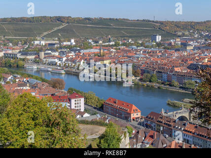 Vista aerea di Würzburg, una città della Franconia in Baviera, Germania Foto Stock