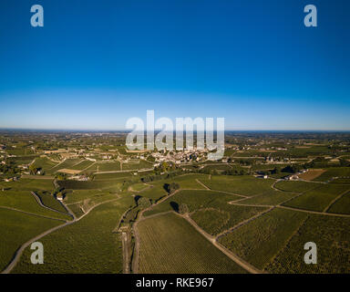 Vista aerea vigneti di Bordeaux, Saint-Emilion, Aquitaine area della Gironde department, Francia, Europa Foto Stock