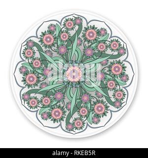 Circolare ornamento floreale per piatti e negozio di souvenir. Illustrazione Vettoriale