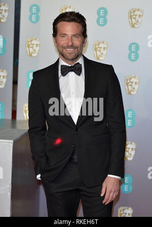 Londra, Regno Unito. 10 Febbraio, 2019. LONDON, Regno Unito - 10 febbraio: Bradley Cooper presso la 72a British Academy Film Awards tenutasi alla Albert Hall il 10 febbraio 2019 a Londra, Regno Unito. Credito: Imagespace/Alamy Live News Foto Stock