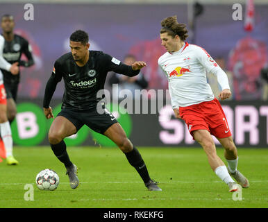 Da sinistra a destra: Sebastien Haller (F), Marcel SABNITZER (L), duelli, azione, calcio prima Bundesliga, XXI GIORNATA, RB Leipzig (L) - Eintracht Francoforte (F) 0: 0, su 09/02/2019 di Lipsia / Germania. € | Utilizzo di tutto il mondo Foto Stock