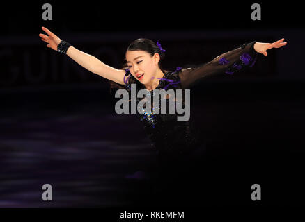 Anaheim, Stati Uniti d'America. 10 Febbraio, 2019. Rika Kihira del Giappone suona presso il salone di gala dell'ISU quattro continenti la figura pattinare campionato in Anaheim, Stati Uniti, il 10 febbraio, 2019. Credito: Li Ying/Xinhua/Alamy Live News Foto Stock