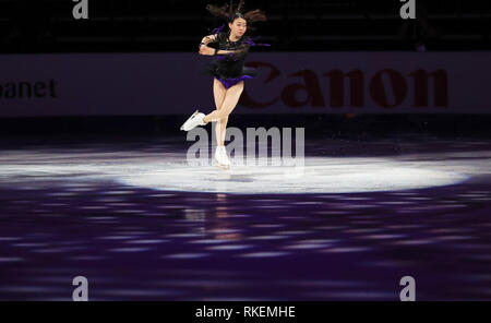 Anaheim, Stati Uniti d'America. 10 Febbraio, 2019. Rika Kihira del Giappone suona presso il salone di gala dell'ISU quattro continenti la figura pattinare campionato in Anaheim, Stati Uniti, il 10 febbraio, 2019. Credito: Li Ying/Xinhua/Alamy Live News Foto Stock