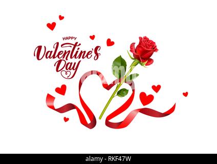 Il giorno di San Valentino sfondo vettoriale. Felice il giorno di san valentino biglietto di auguri con rose, cuori di elementi di forma e il nastro. Illustrazione Vettoriale. Illustrazione Vettoriale