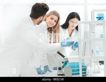 Un gruppo di giovani scienziati per discutere i risultati della ricerca Foto Stock