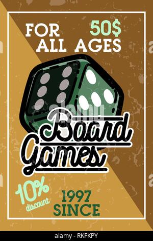 Colore vintage bord giochi banner. Le icone del giocatore. Giochi da tavolo giocatori segni. Casino carta da gioco. Gli elementi di design. Vettore Illustrazione Vettoriale