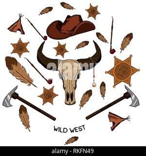 Set di wild west american indian progettato elementi. Illustrazione vettoriale EPS, 10 Illustrazione Vettoriale