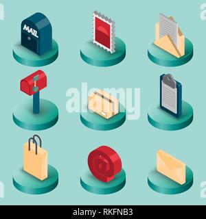 Consegna isometrica piatto set. Illustrazione vettoriale EPS, 10 Illustrazione Vettoriale