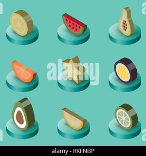 Piatto di frutta set isometrica. Illustrazione vettoriale EPS, 10 Illustrazione Vettoriale