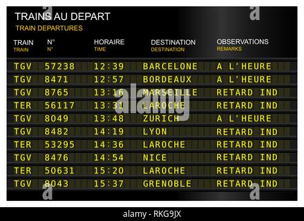 Stazione ferroviaria di partenza Ritardo della scheda. Francia, Francese Parigi gare de lyon Foto Stock