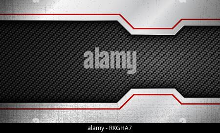 Costruzione dello sfondo. Illustrazione Vettoriale di astratta in acciaio inox il pannello di metallo con sovrapposizione di grunge texture metallica su fibra di carbonio sullo sfondo Illustrazione Vettoriale