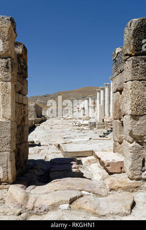 Ingresso a Ierapoli Street, una delle principali arterie della città antica, Tripolis sul meandro, Yenicekent, Turchia. Foto Stock