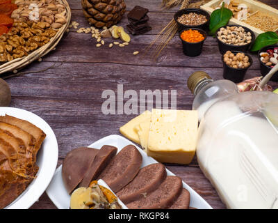 Gli alimenti più in alto in zinco. Mangiare sano, lo spazio libero per il testo Foto Stock