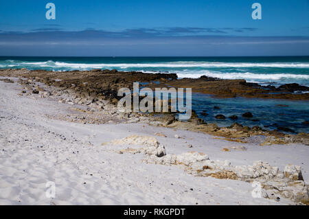 Le spiagge di sabbia bianca lungo la bella e panoramica strada costiera della Garden Route, Cape Town, Sud Africa Foto Stock