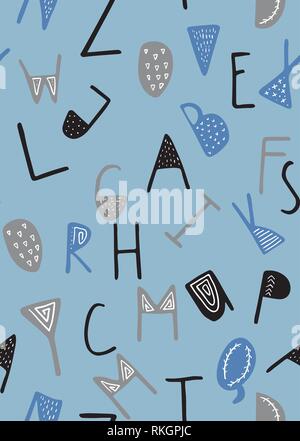 Carino Inglese scritto a mano alfabeto Illustrazione Vettoriale