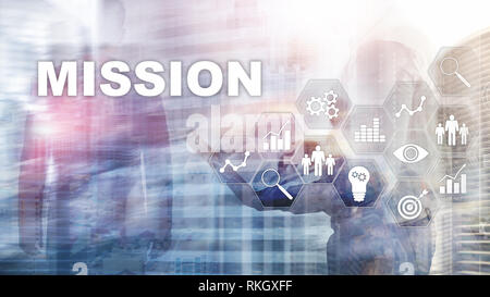 Missione il concetto di business. Finanziaria successo concetto grafico su schermo virtuale. Abstract background aziendale. Foto Stock