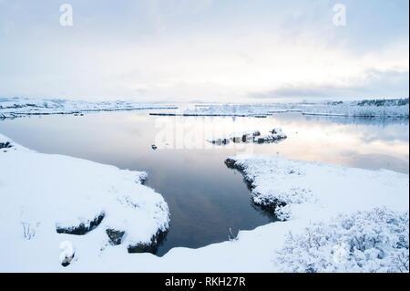 Islanda: Silfra è una spaccatura formata nella tettonica divergenti di confine tra il Nord America e piastre eurasiatica e si trova nel Þingvallavatn Foto Stock