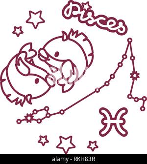 Linea del vettore segno zodiacale: Pesci costellazione Illustrazione Vettoriale